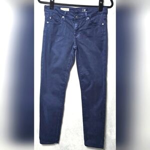 AG  Anthropologie "The Stevie Ankle" Sateen Slim Straight Ankle Navy Pants  27